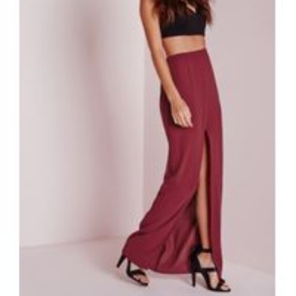 MissGuided Women's Purple/Burgundy High Split Front Maxi Skirt - Picture 6 of 6